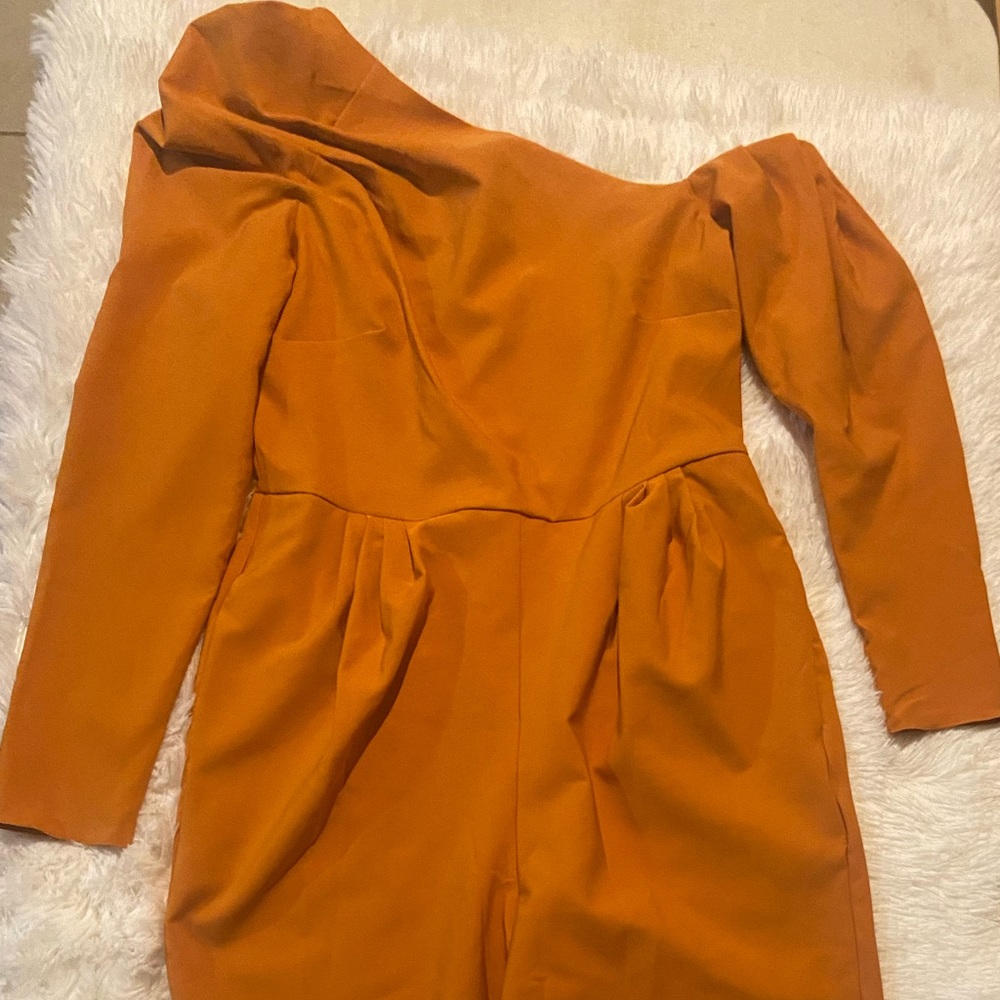 ASOS Fallen One Shoulder Long Sleeve Jumpsuit - Picture 3 of 6